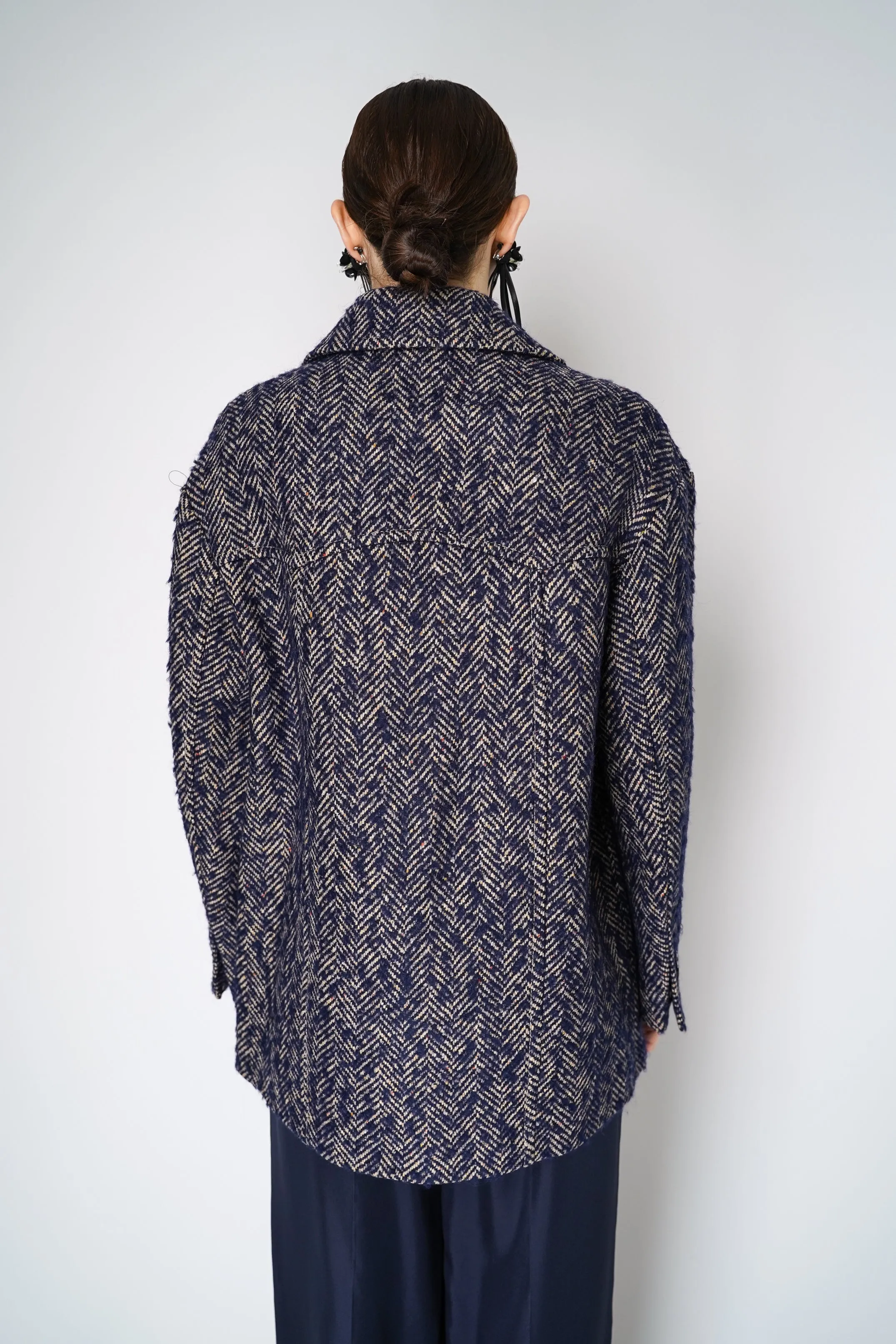 Dorothee Schumacher Herringbone Wool Coat in Navy and White