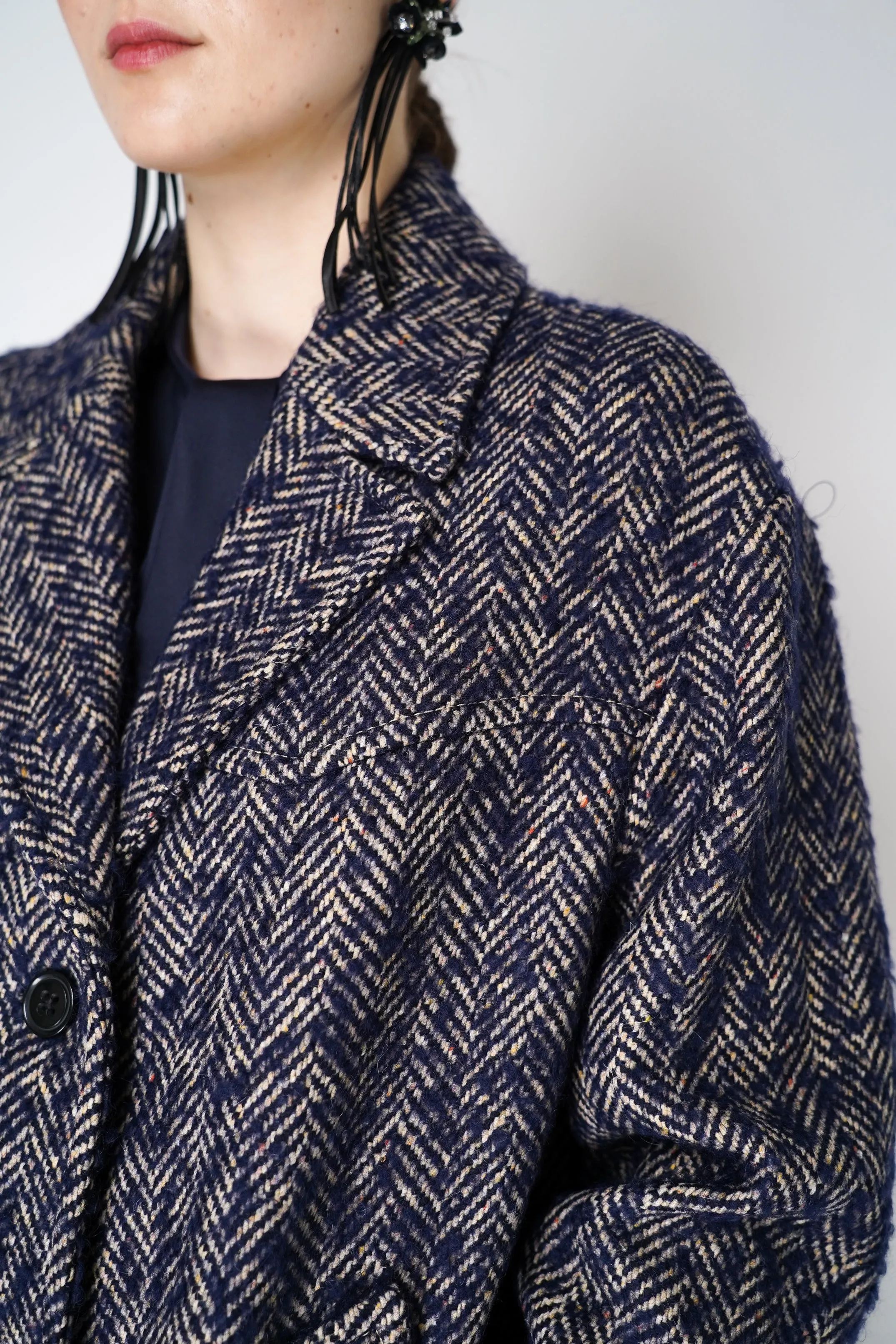 Dorothee Schumacher Herringbone Wool Coat in Navy and White