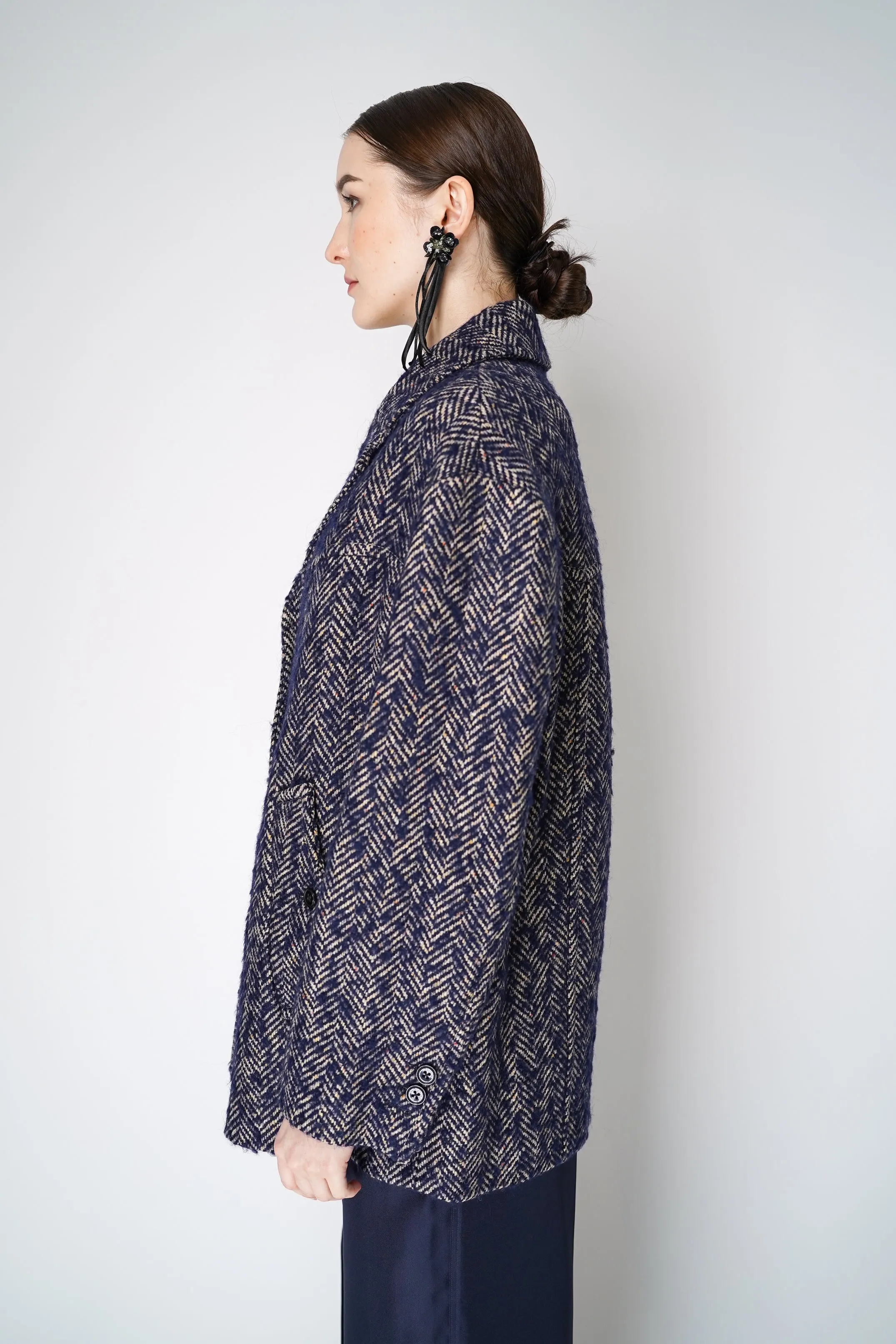 Dorothee Schumacher Herringbone Wool Coat in Navy and White