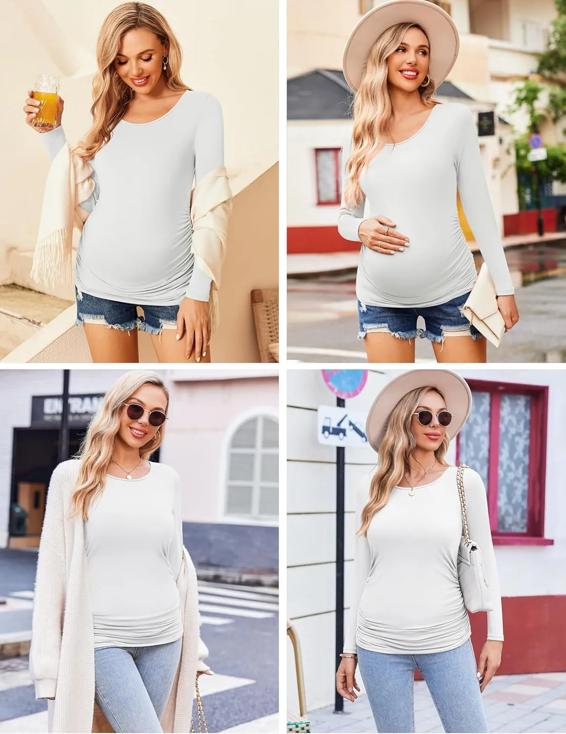 Ekouaer Womens Maternity Shirts Long Sleeve 3 Packs Pregnancy Tee Top Tunic Blouse Casual Mama Clothes S-XXL