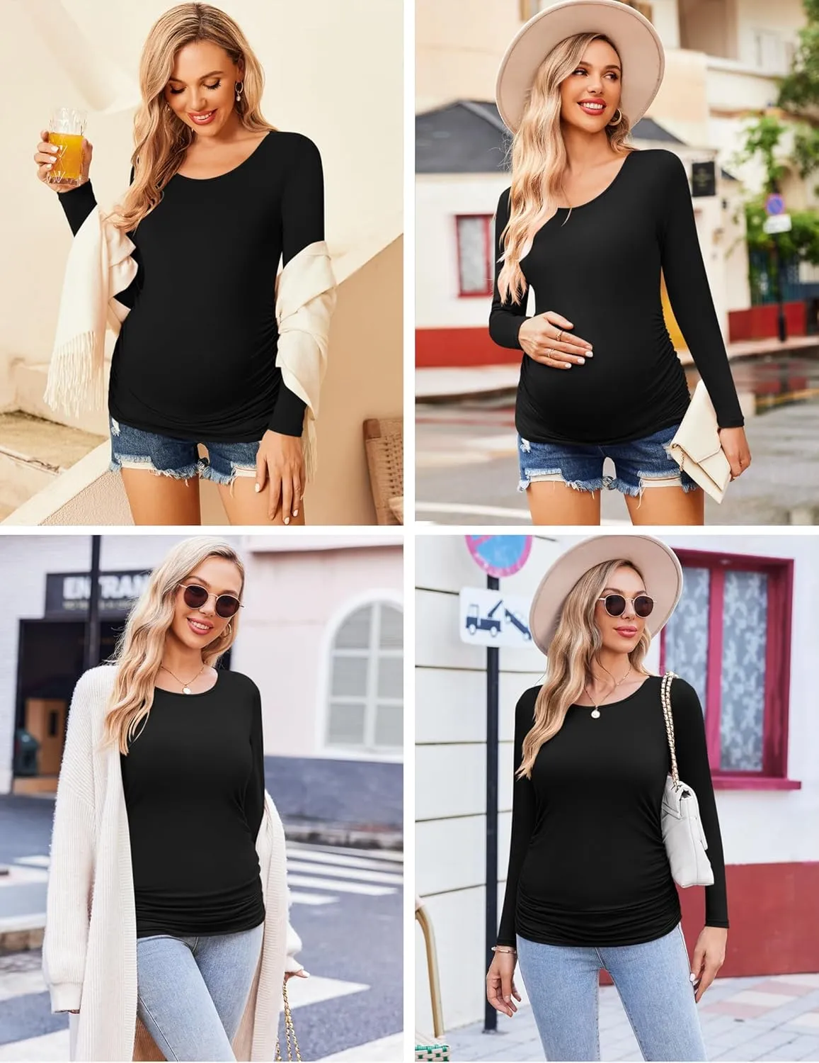Ekouaer Womens Maternity Shirts Long Sleeve 3 Packs Pregnancy Tee Top Tunic Blouse Casual Mama Clothes S-XXL