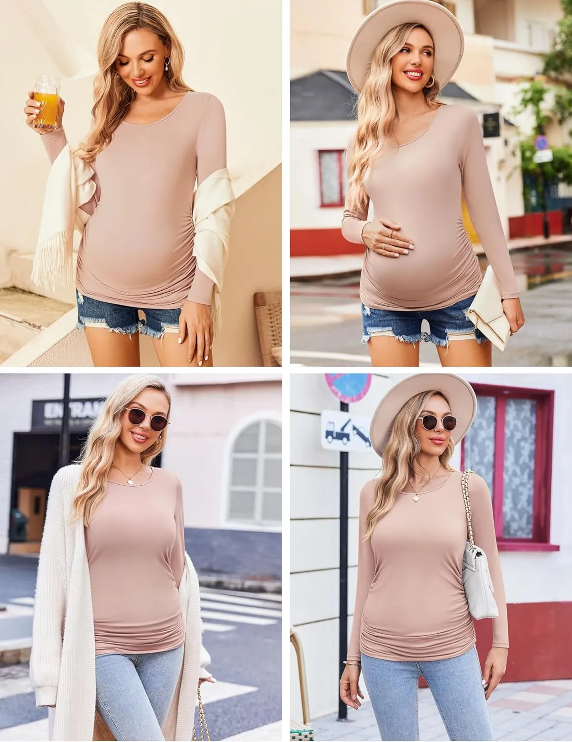 Ekouaer Womens Maternity Shirts Long Sleeve 3 Packs Pregnancy Tee Top Tunic Blouse Casual Mama Clothes S-XXL