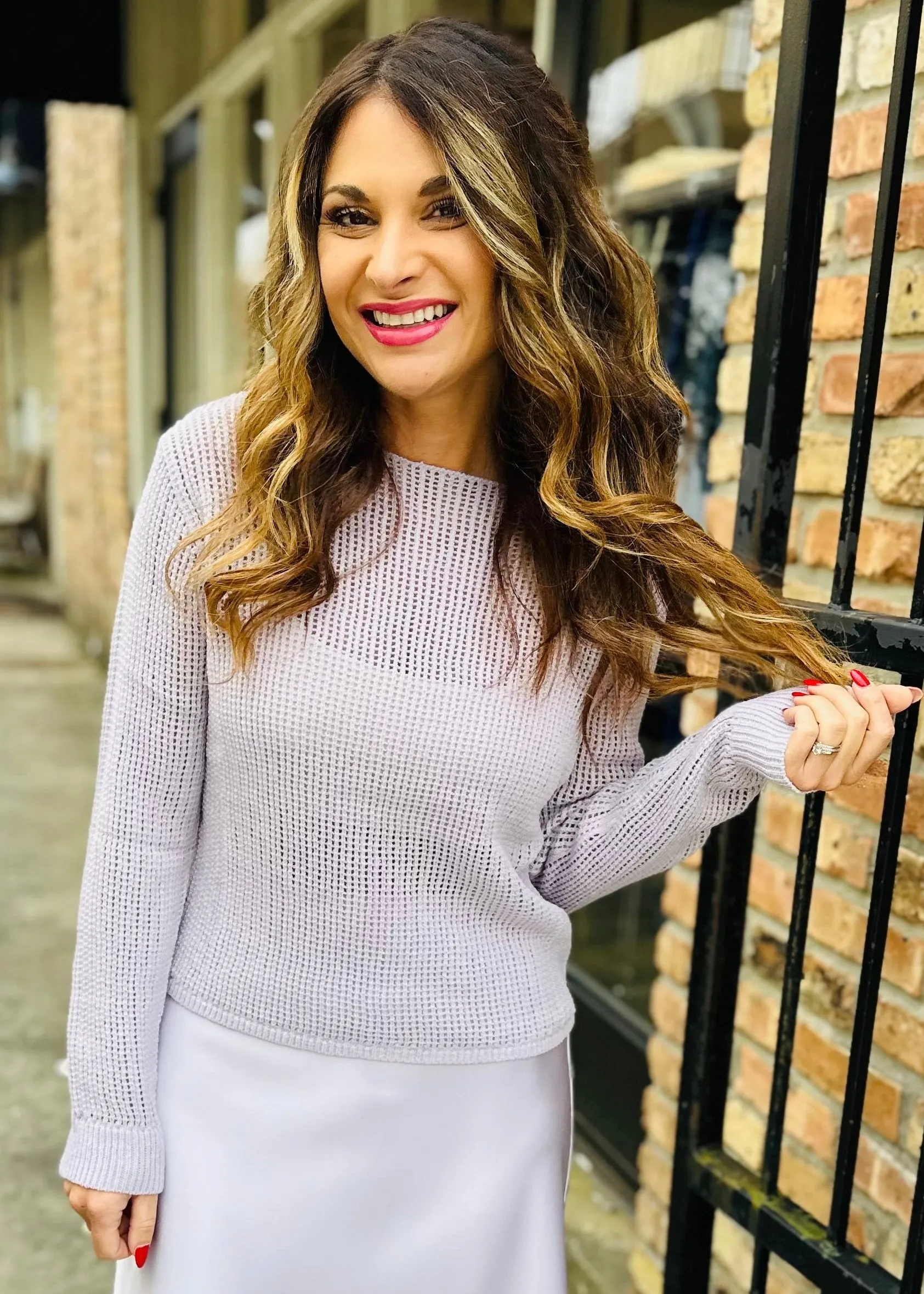 Emma Open Stitch Sweater- Lavender