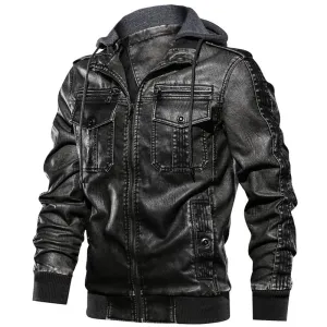 European size S-2XL Luxury Men PU Military Leather Jacket Hooded Motorcycle PU Leather Jackets Coats Male Jaqueta Couro