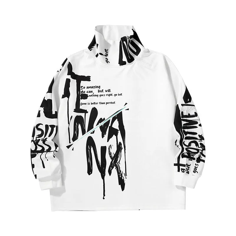Extra loose Lightning monogram print with collar drop rotator cuff hoodiet