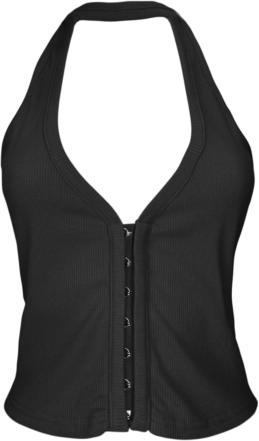 Fallorchid Womens Sleeveless Tank Tops Sexy Y2k Halter V Neck Ribbed Kint Crop Top