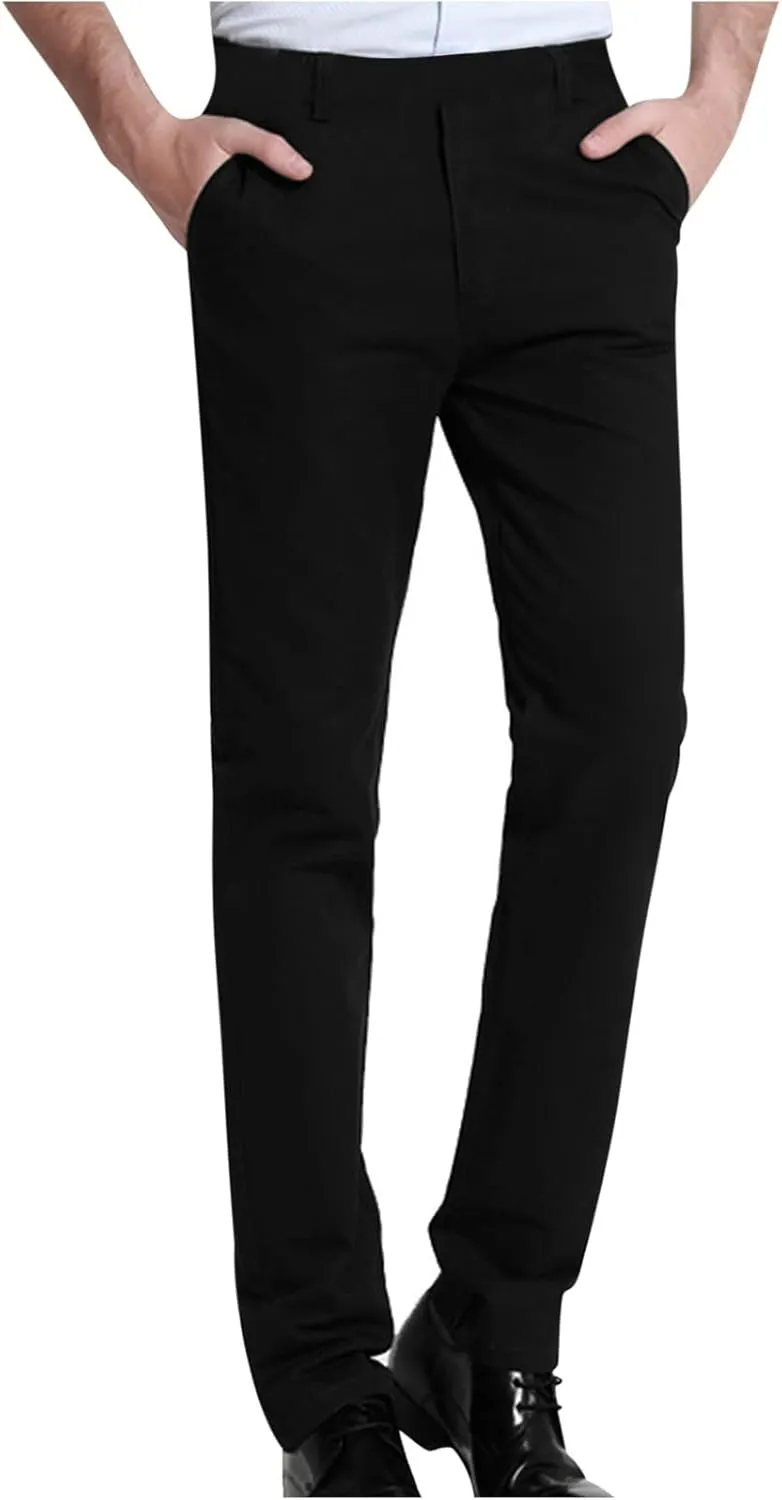 Fashion Suit Pants for Men Solid Color Slim Fit Straight Trousers Casual High Waist Business Pants with Pockets