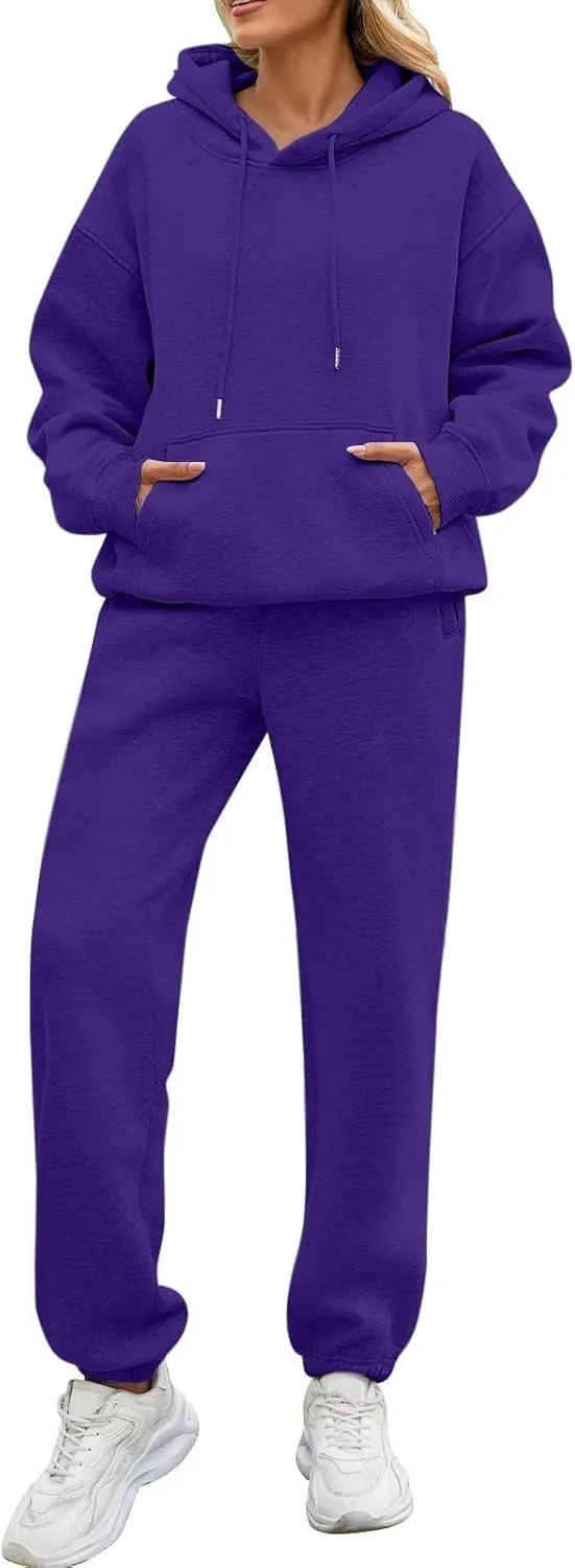 Fleece Jogger Sets for Women 2 Piece Oversized Hoodie Sweatshirt Fuzzy Sweatpants Lounge Set Winter Outfit w/Pockets