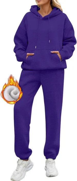 Fleece Jogger Sets for Women 2 Piece Oversized Hoodie Sweatshirt Fuzzy Sweatpants Lounge Set Winter Outfit w/Pockets