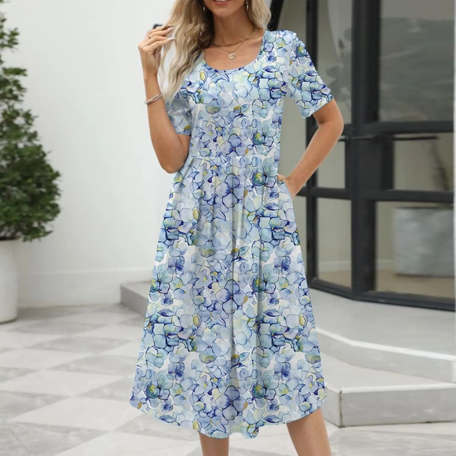 Floral Dress for Women 2024 Plus Size Crewneck Short Sleeve Casual Loose Shirts Dress Formal Dresses for Women Sundress