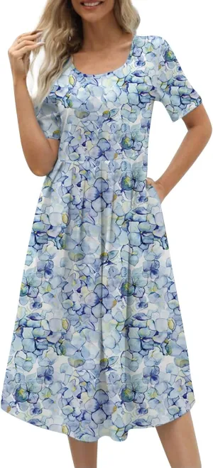 Floral Dress for Women 2024 Plus Size Crewneck Short Sleeve Casual Loose Shirts Dress Formal Dresses for Women Sundress