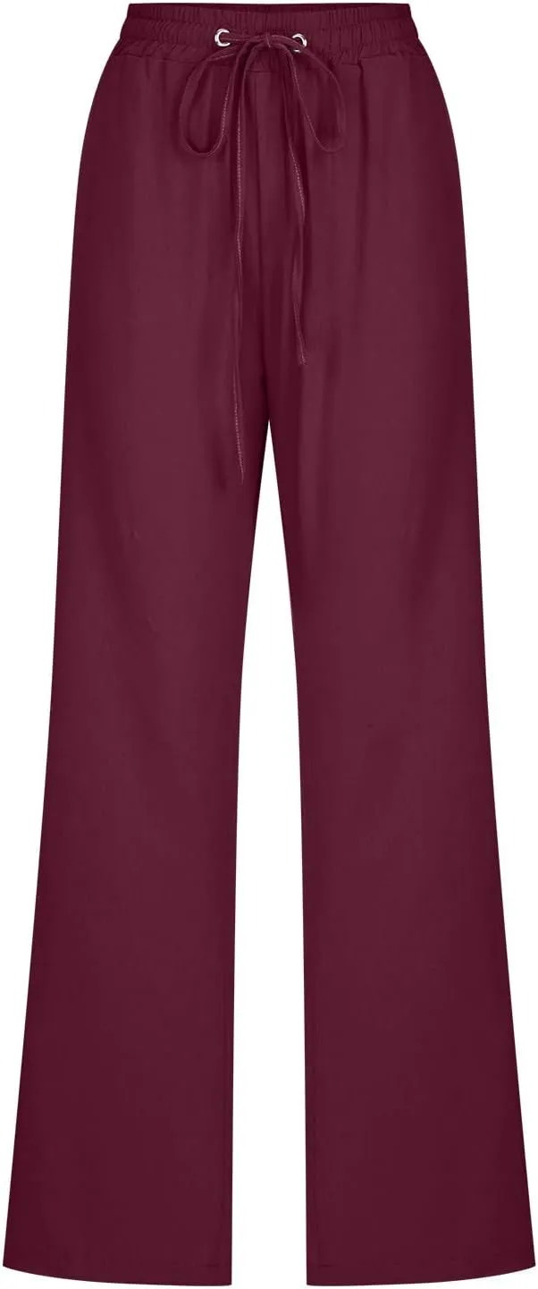 Flowy Linen Pants Women Summer Loose Baggy for Women Pants Palazoo Slacks 2025 Vacation Summer Wide Leg Trousers