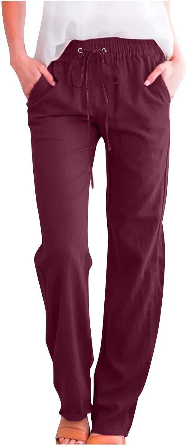 Flowy Linen Pants Women Summer Loose Baggy for Women Pants Palazoo Slacks 2025 Vacation Summer Wide Leg Trousers