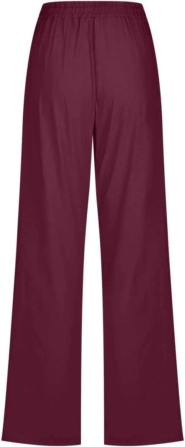 Flowy Linen Pants Women Summer Loose Baggy for Women Pants Palazoo Slacks 2025 Vacation Summer Wide Leg Trousers