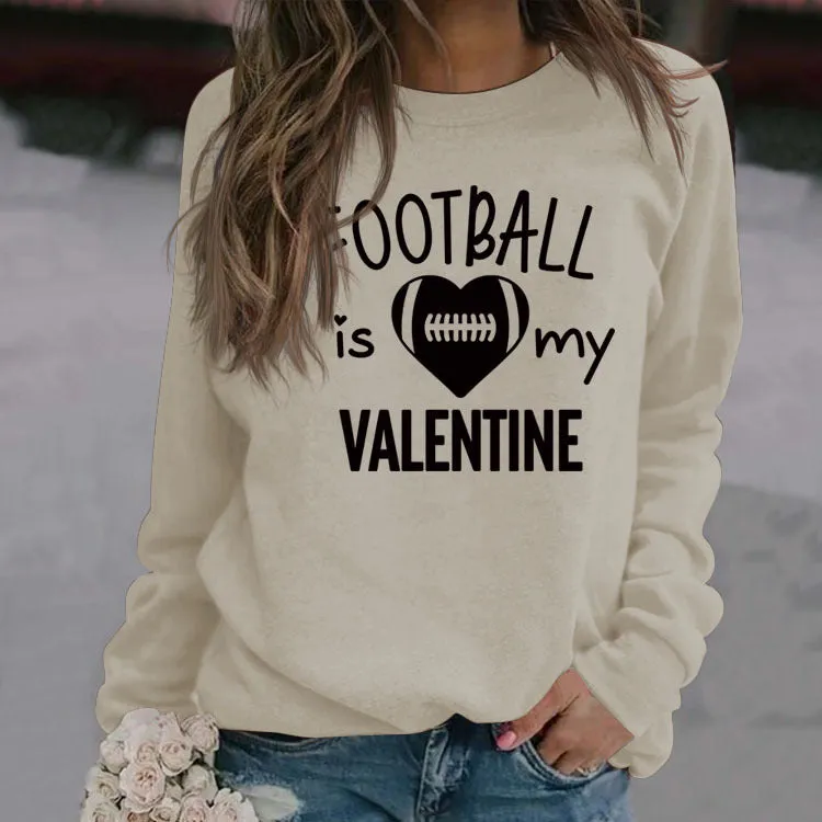 FOOTBALL IS MY VALENTINE Letter Love Baseball Long Sleeve Sweater Girl