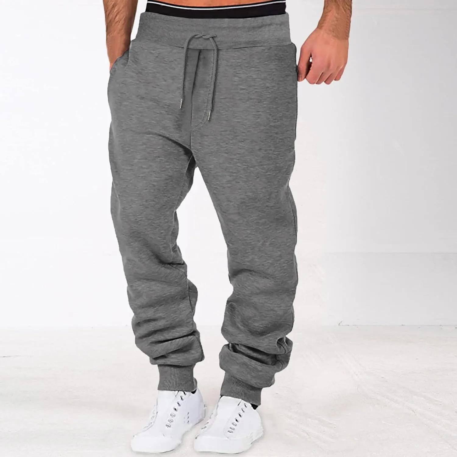 GIERIDUC Men's Drawstring Waist Cargo Pants Mens White Linen Dress Pants Mens Polyester Sweatpants Basketball Leggings Men