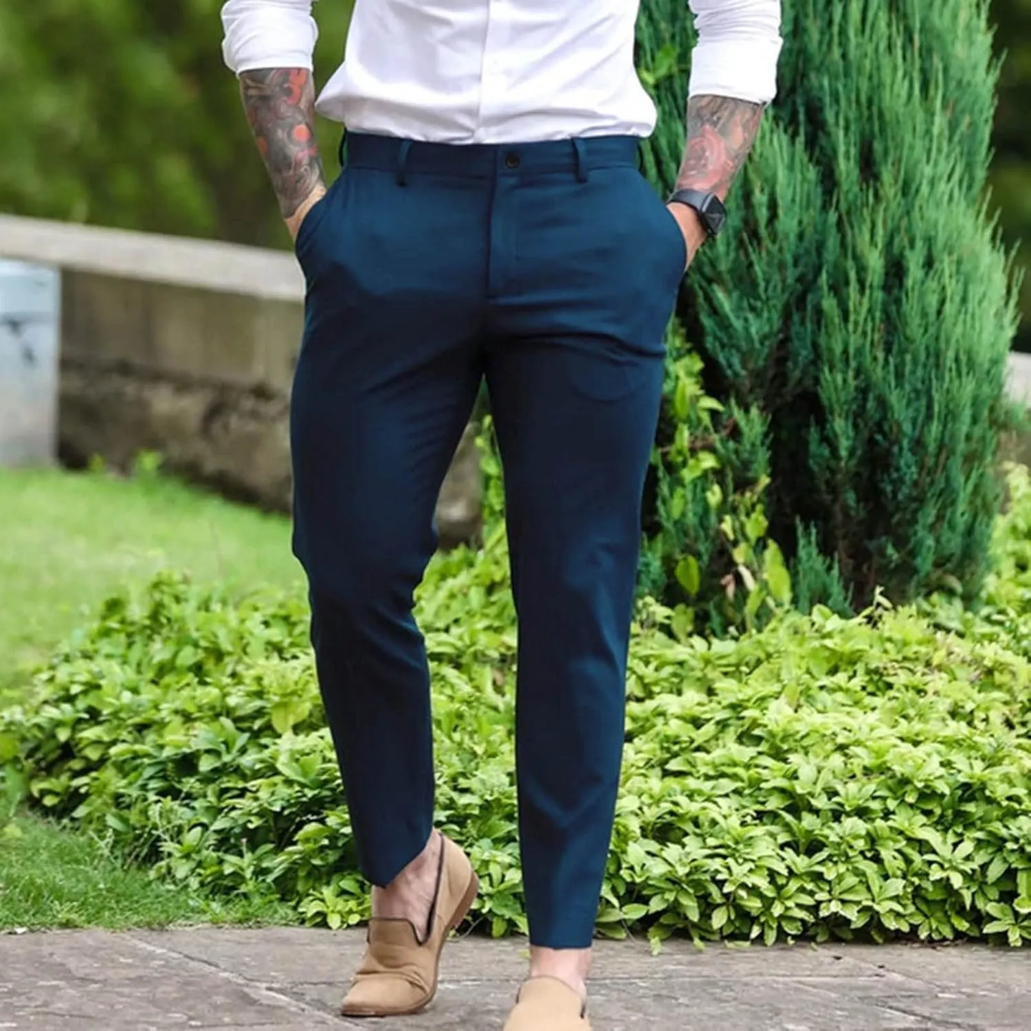 GOKKILRW Mens Slim Fit Dress Pants Stretch Skinny Flat-Front Business Work Suit Pants Casual Golf Pants Chinos