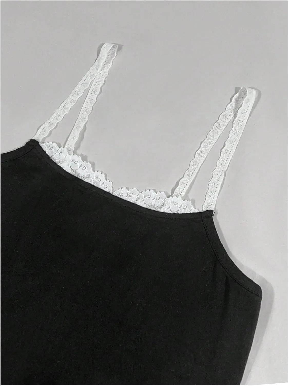 GORGLITTER Women's Contrast Lace Trim Spaghetii Strap Cami Top Going Out Camisole Tops