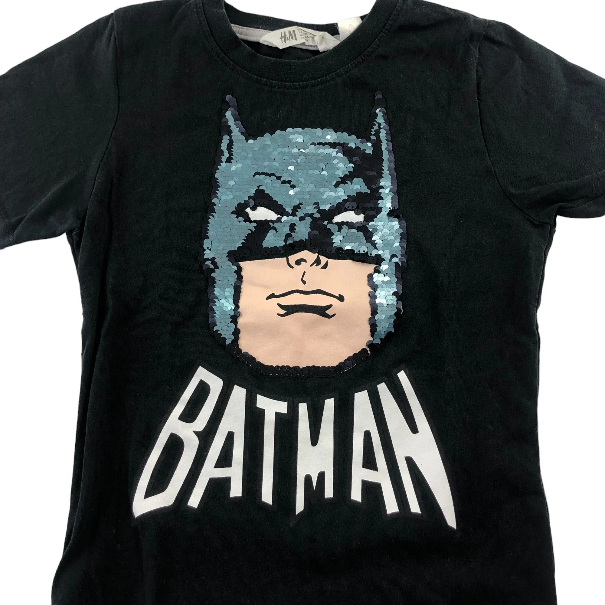 H&M t-shirt 4-6 years black Batman flip sequin short sleeve cotton