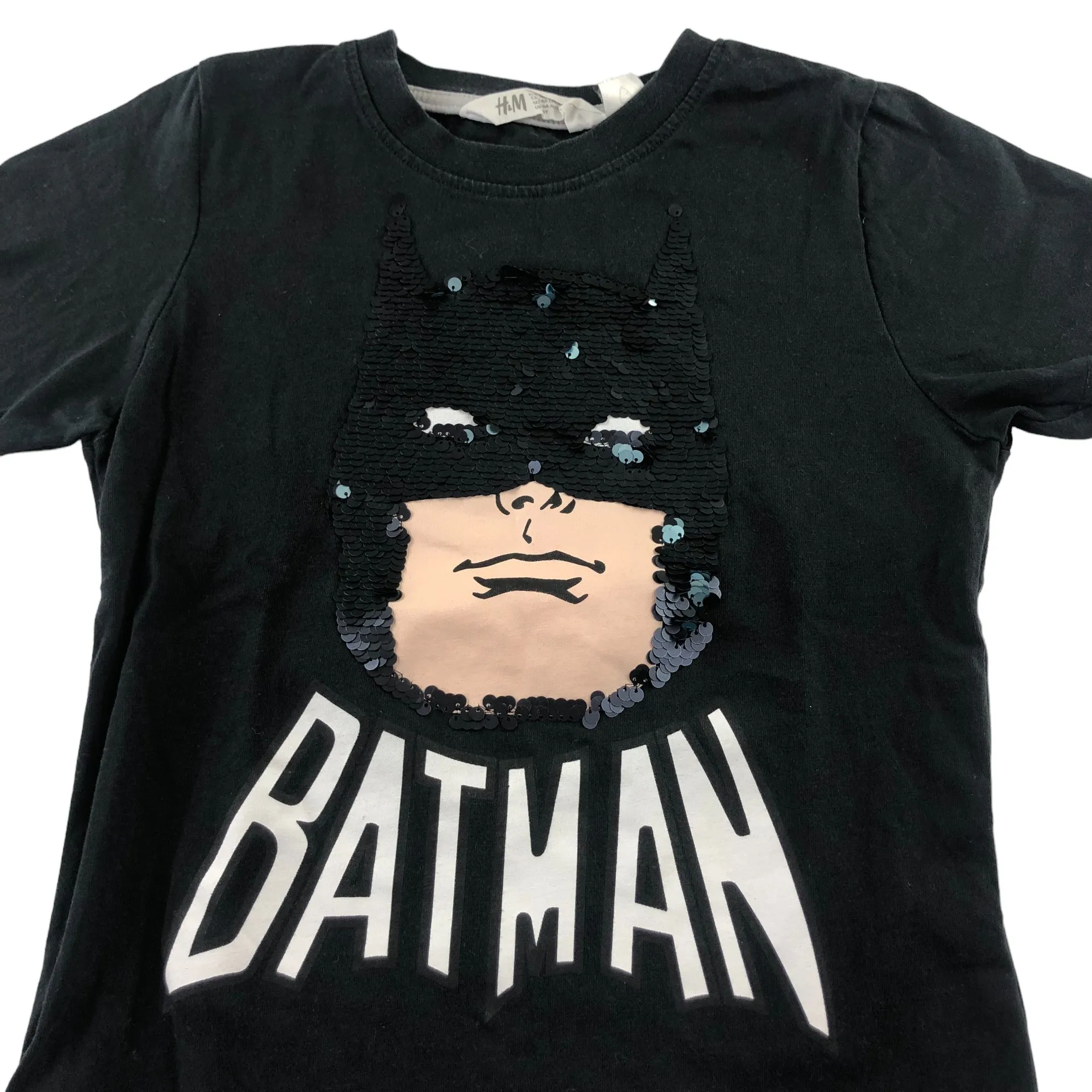 H&M t-shirt 4-6 years black Batman flip sequin short sleeve cotton