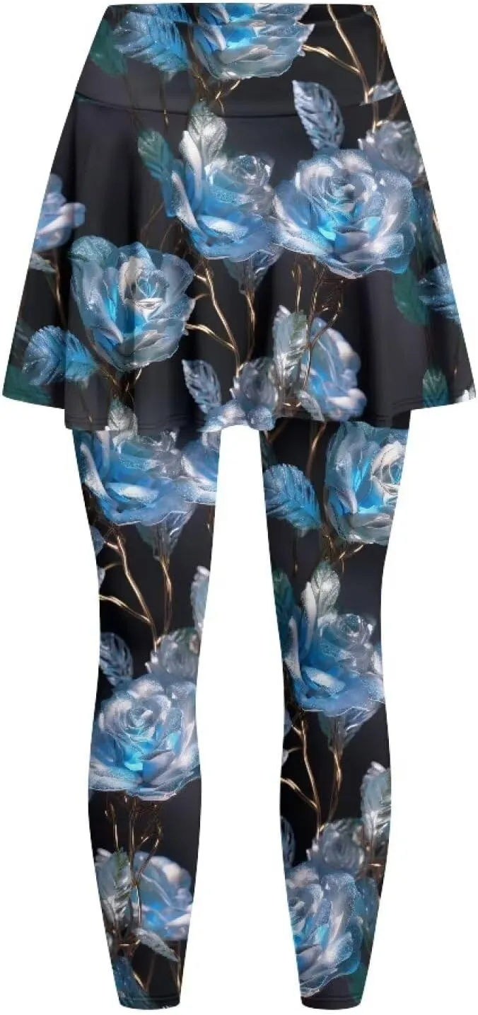 Hand Drawings Womens Skirt Leggings Lotus Flower Skirts Pants Running Tiger Painting Slim Trousers with Skirt