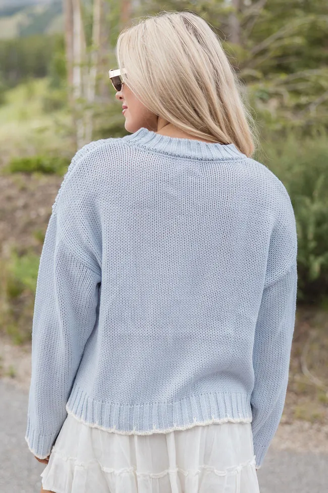 Hand In My Hand Blue and Ivory Contrast Stitch Detail Sweater FINAL SALE