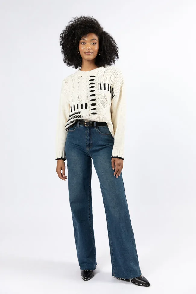 Hand In My Hand Ivory and Black Contrast Stitch Detail Sweater FINAL SALE