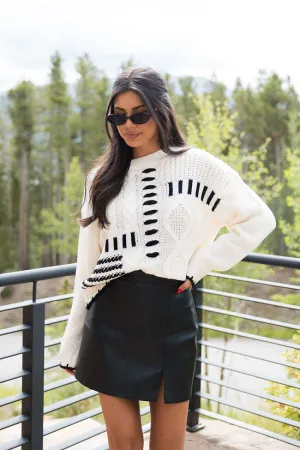 Hand In My Hand Ivory and Black Contrast Stitch Detail Sweater FINAL SALE