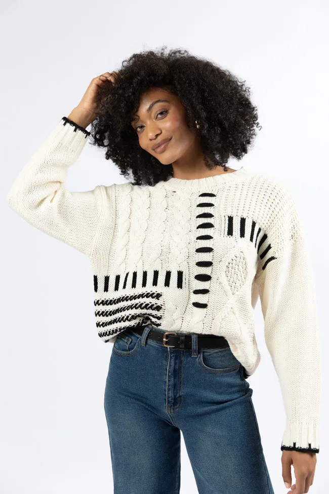 Hand In My Hand Ivory and Black Contrast Stitch Detail Sweater FINAL SALE