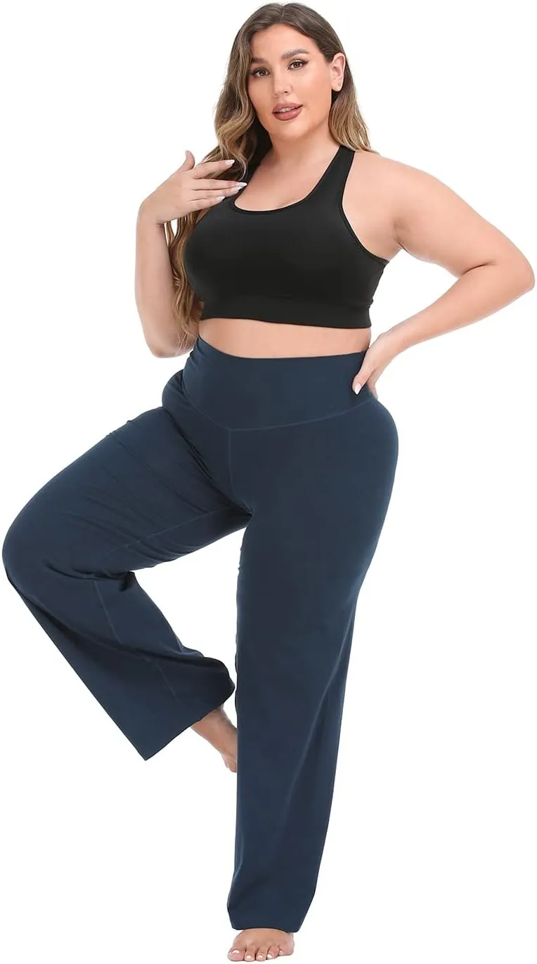 HDE Plus Size Wide Leg Cotton Yoga Pants for Women High Waist Workout Leggings