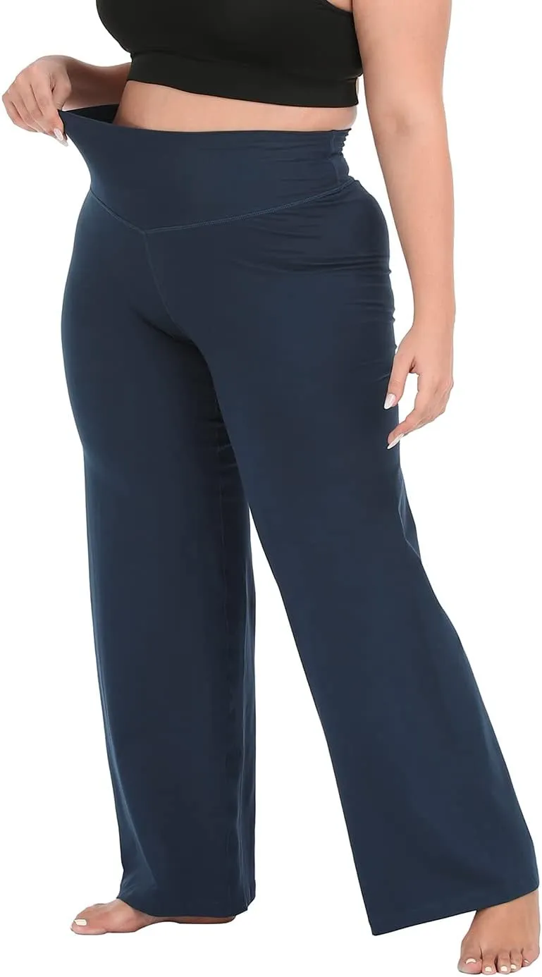 HDE Plus Size Wide Leg Cotton Yoga Pants for Women High Waist Workout Leggings