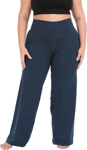HDE Plus Size Wide Leg Cotton Yoga Pants for Women High Waist Workout Leggings