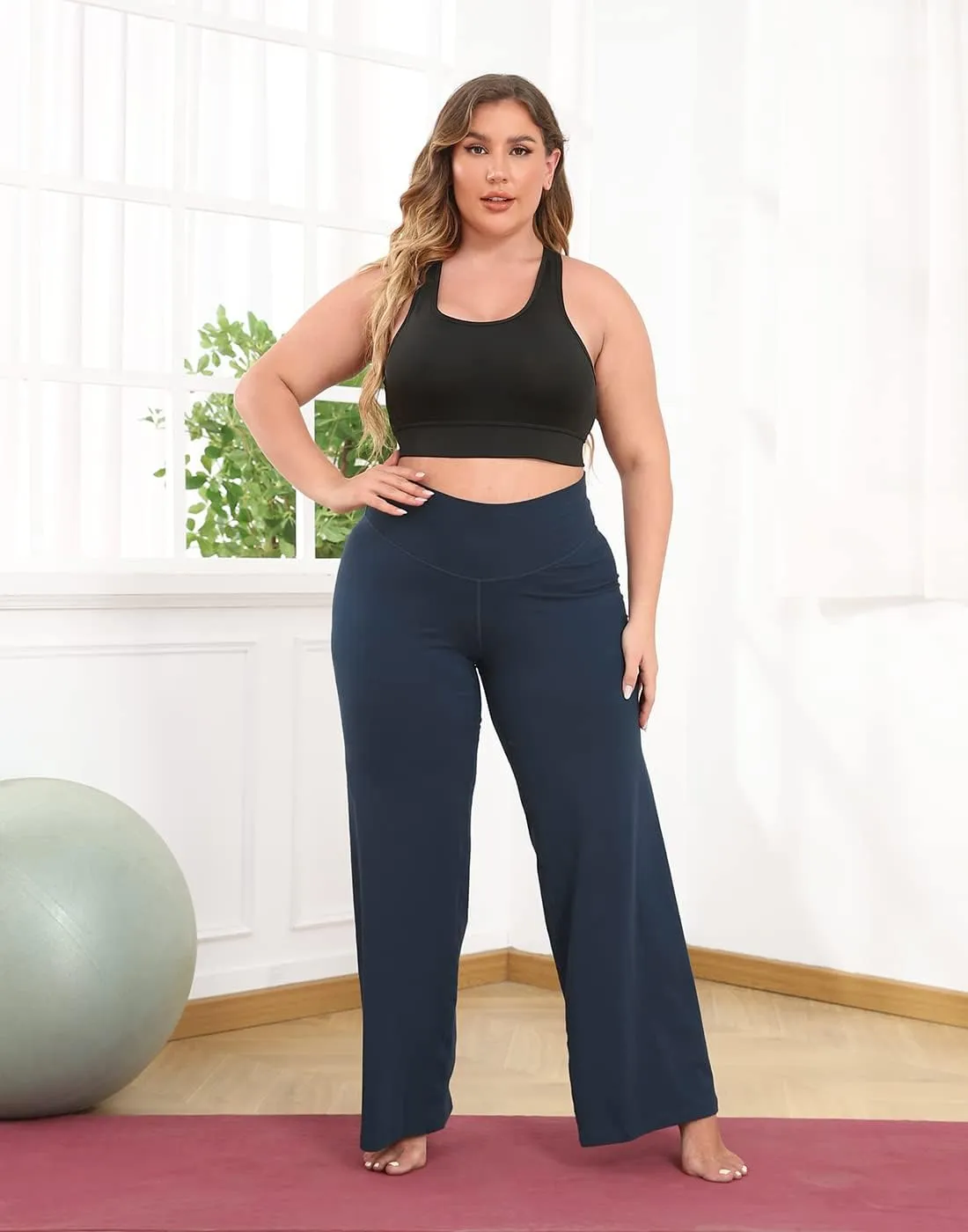 HDE Plus Size Wide Leg Cotton Yoga Pants for Women High Waist Workout Leggings