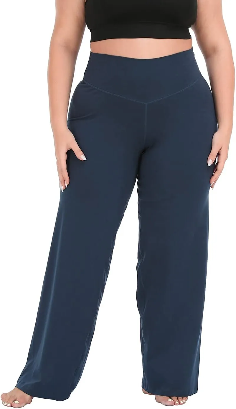 HDE Plus Size Wide Leg Cotton Yoga Pants for Women High Waist Workout Leggings