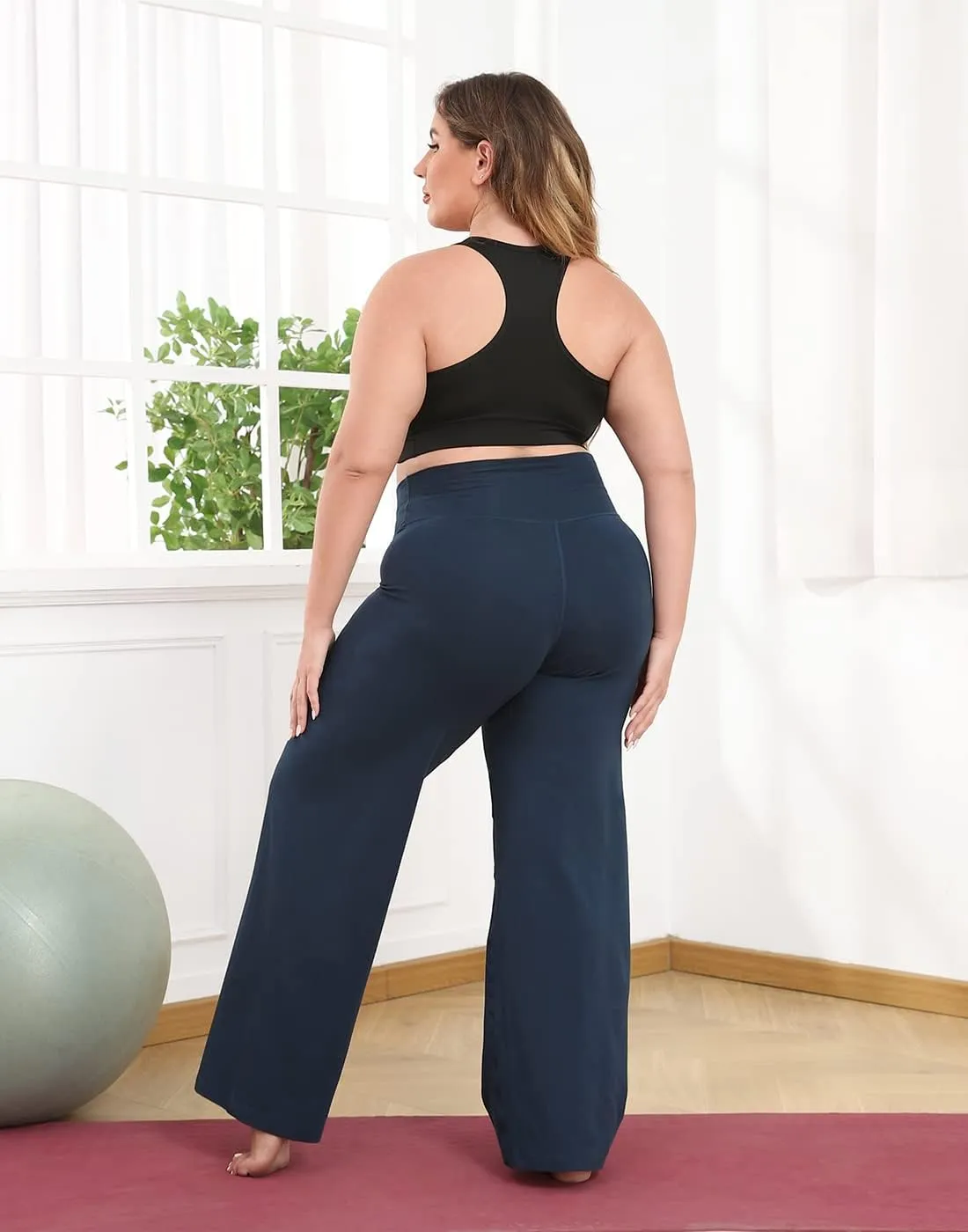 HDE Plus Size Wide Leg Cotton Yoga Pants for Women High Waist Workout Leggings