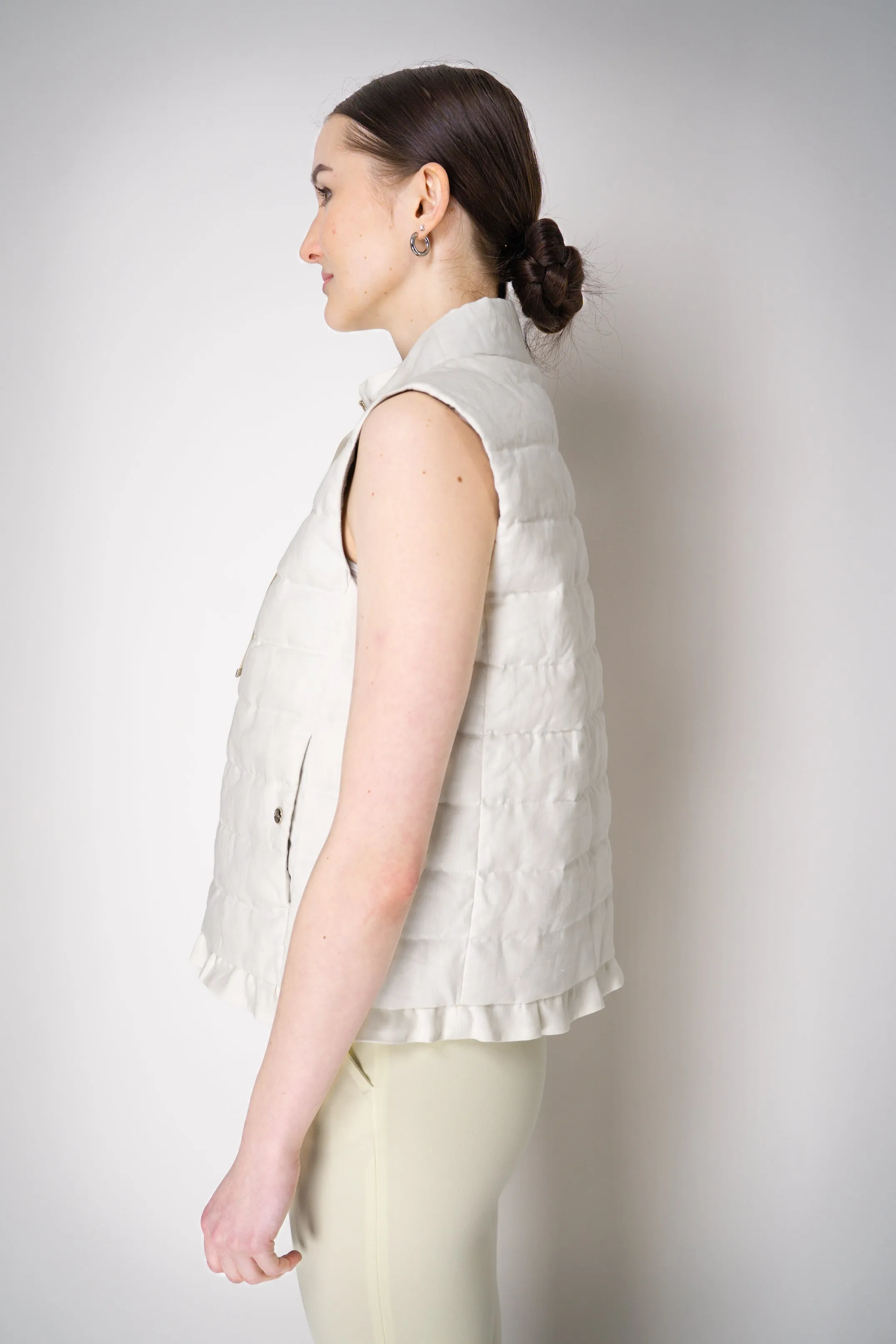 Herno Padded Linen Blend Vest with Ruched Hem in White