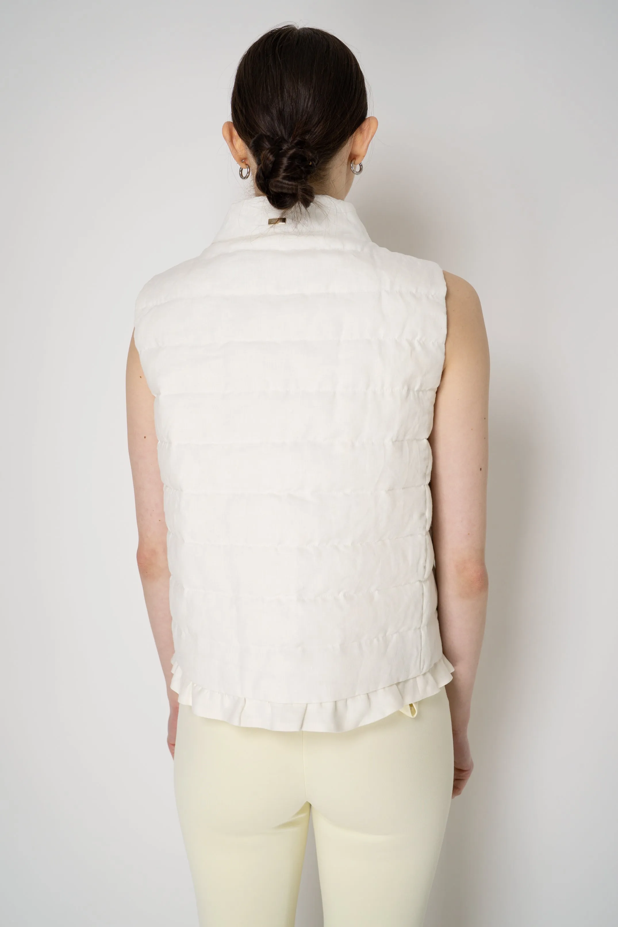 Herno Padded Linen Blend Vest with Ruched Hem in White