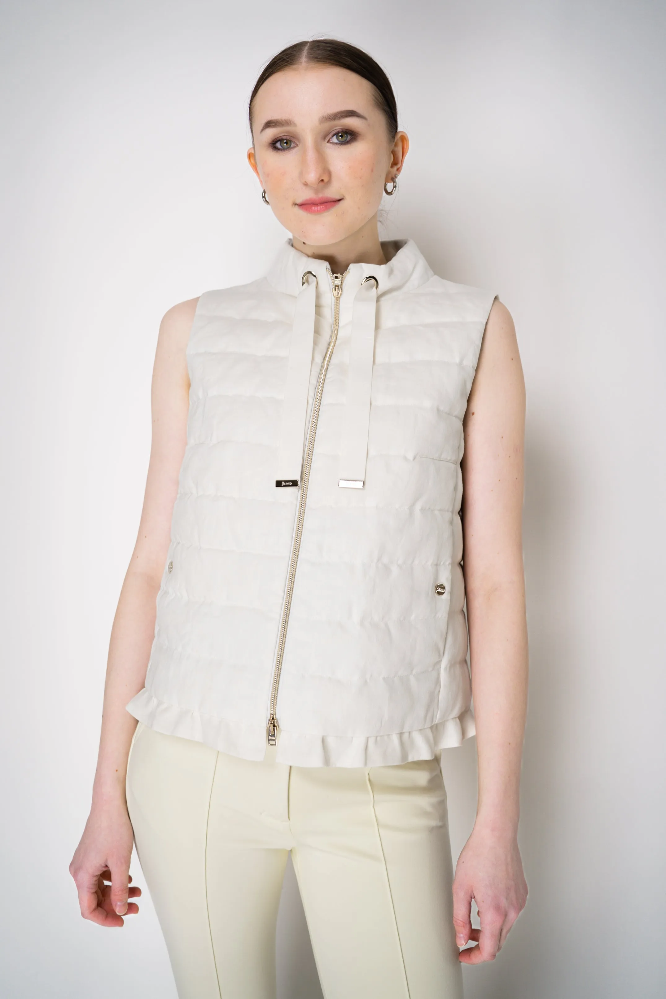 Herno Padded Linen Blend Vest with Ruched Hem in White