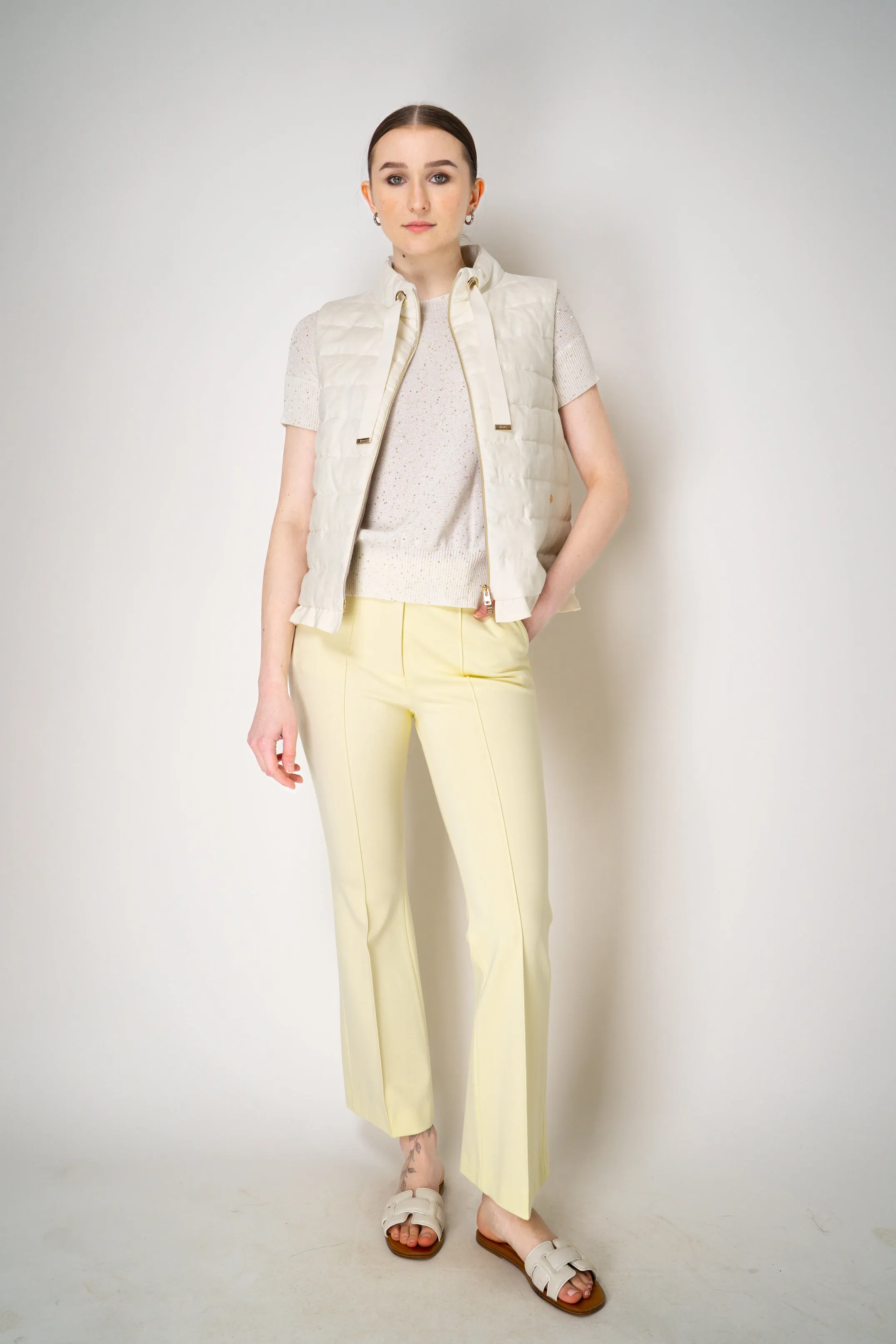 Herno Padded Linen Blend Vest with Ruched Hem in White