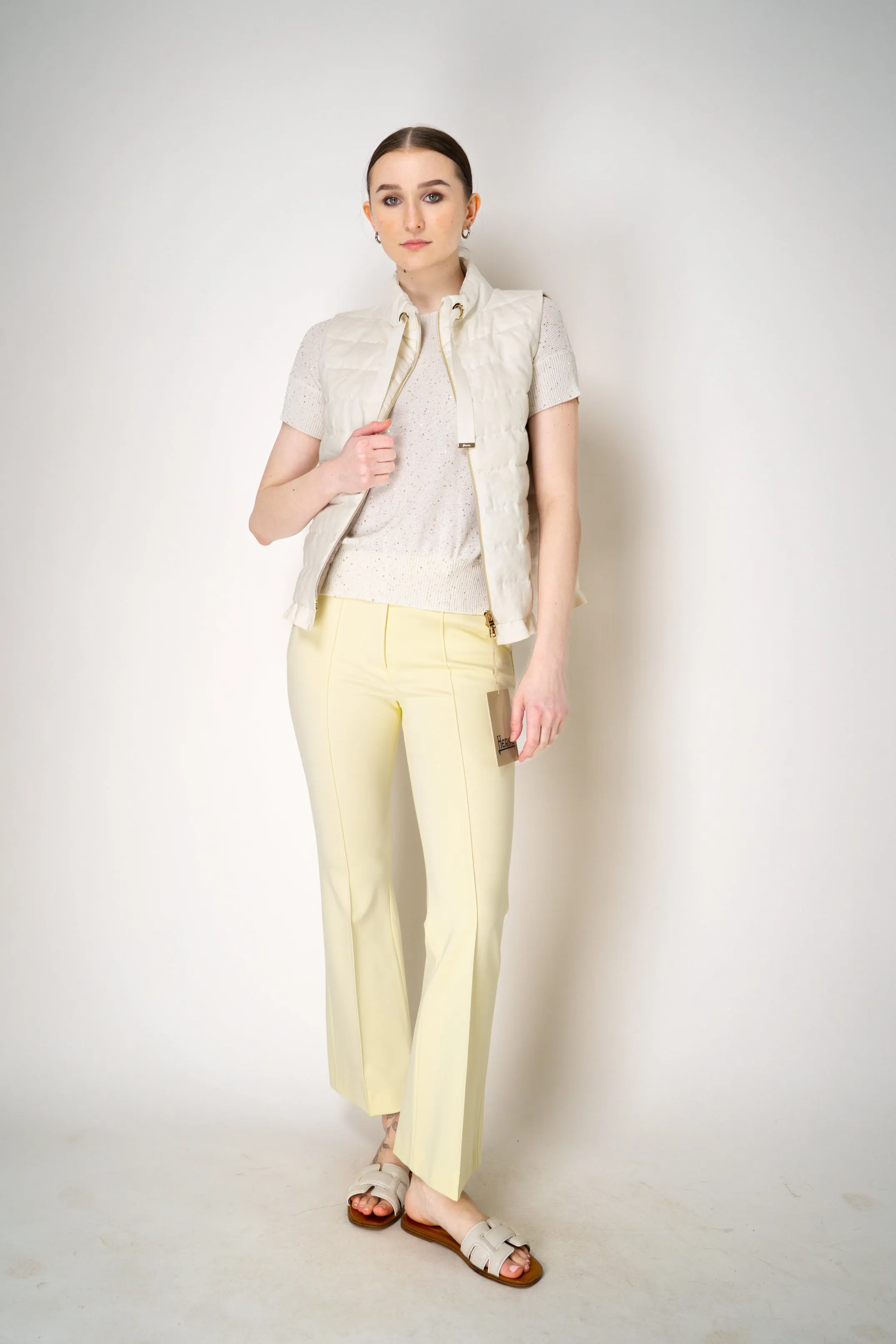 Herno Padded Linen Blend Vest with Ruched Hem in White