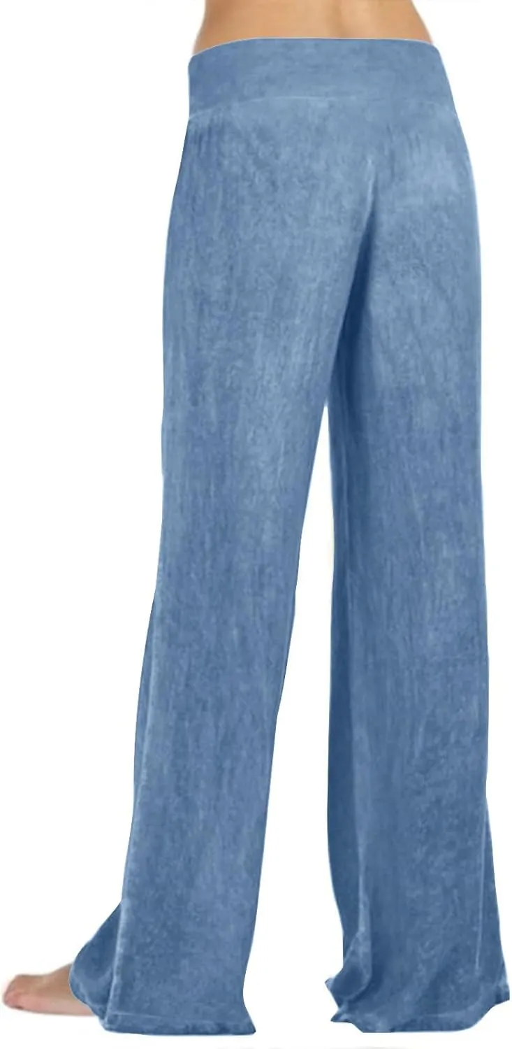 High Waist Wide Leg Straight Pants for Women Solid Color Loose Fit Sports Pants Casual Elastic Waist Trousers