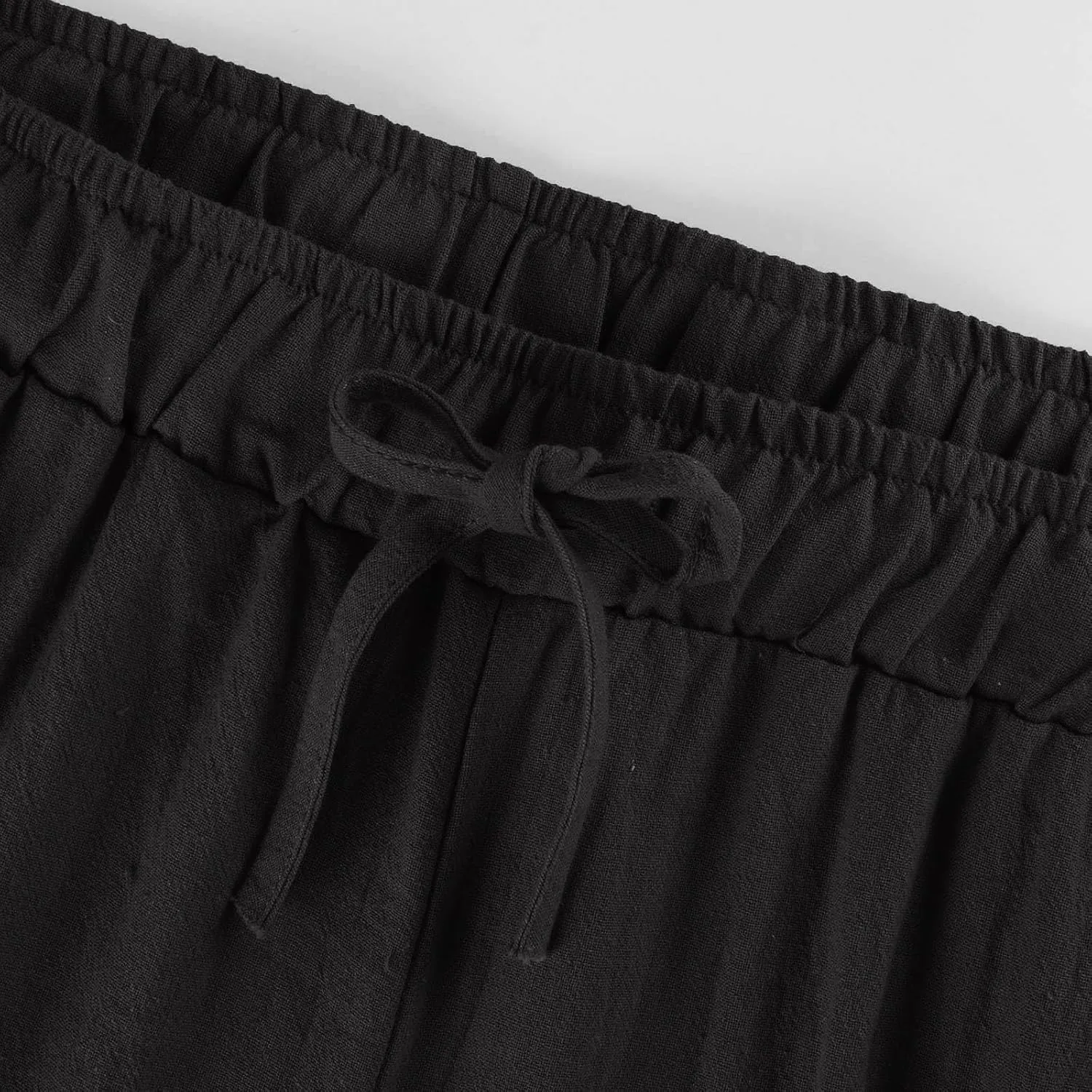High Waisted Linen Pants Women Wide Leg Work Pants with Pockets Summer Casual Baggy Elastic Waist Trouser Pants