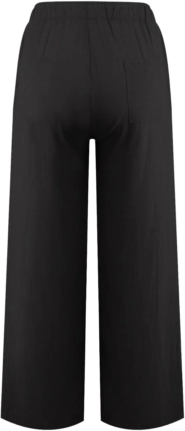 High Waisted Linen Pants Women Wide Leg Work Pants with Pockets Summer Casual Baggy Elastic Waist Trouser Pants