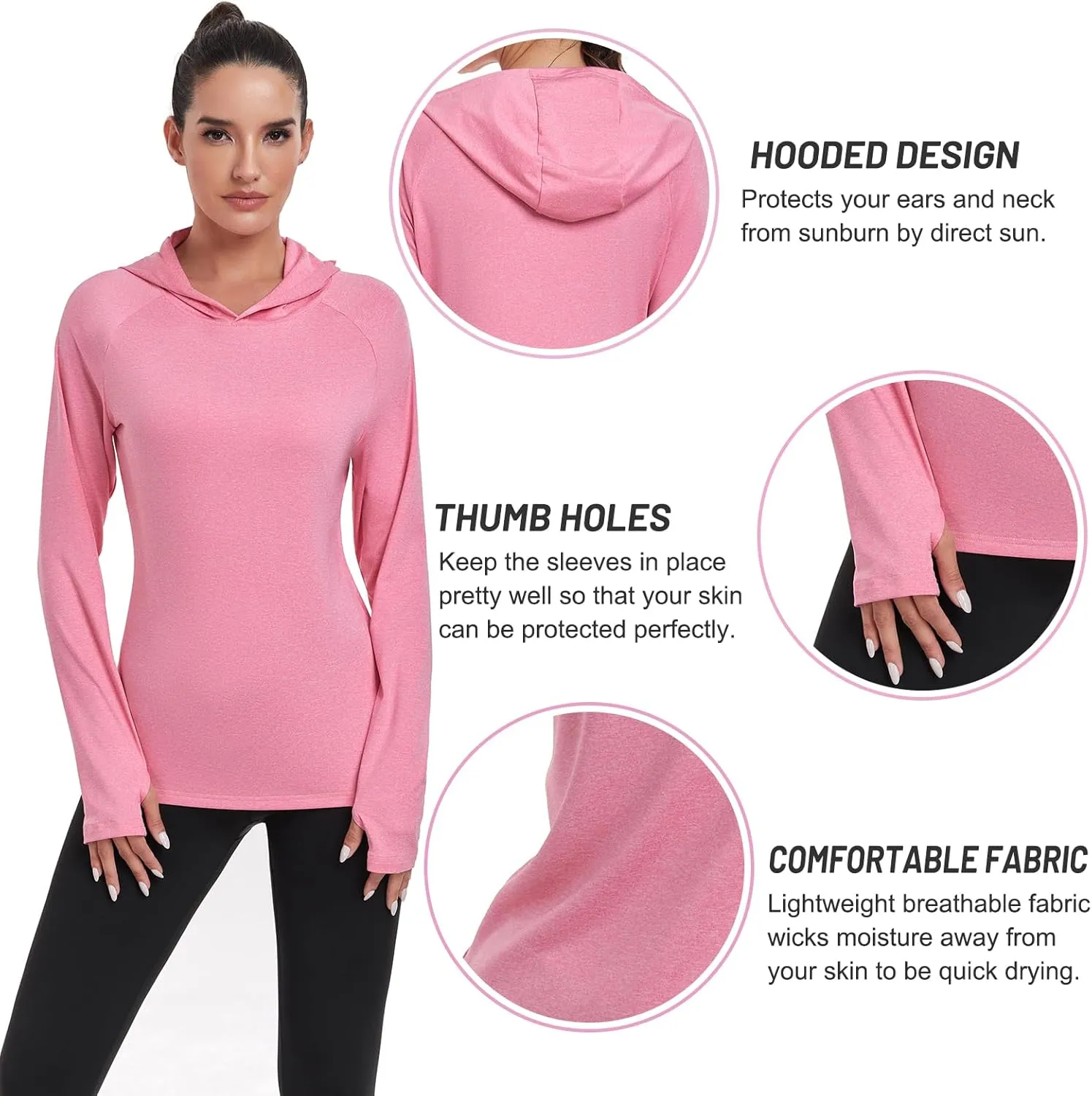 HISKYWIN Womens Long Sleeve Hoodie Shirts UPF 50  Sun Protection Lightweight Running Pullover Athletic Tops with Thumb Hole