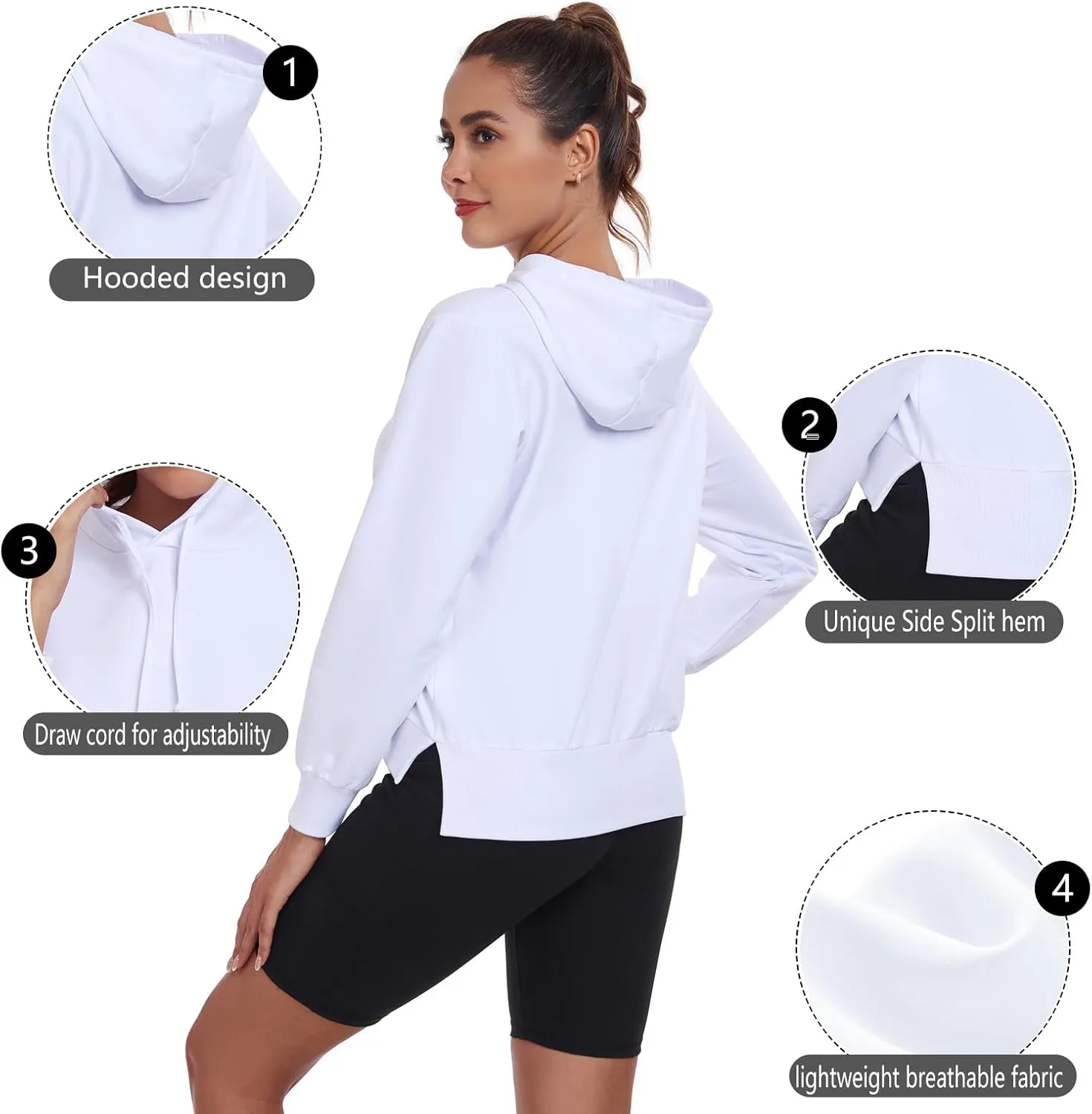 HISKYWIN Womens Long Sleeve Hoodie Shirts UPF 50  Sun Protection Lightweight Running Pullover Athletic Tops with Thumb Hole