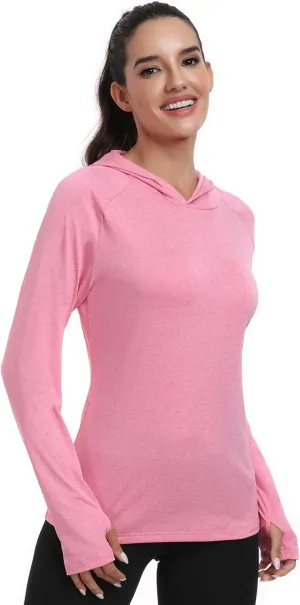 HISKYWIN Womens Long Sleeve Hoodie Shirts UPF 50  Sun Protection Lightweight Running Pullover Athletic Tops with Thumb Hole