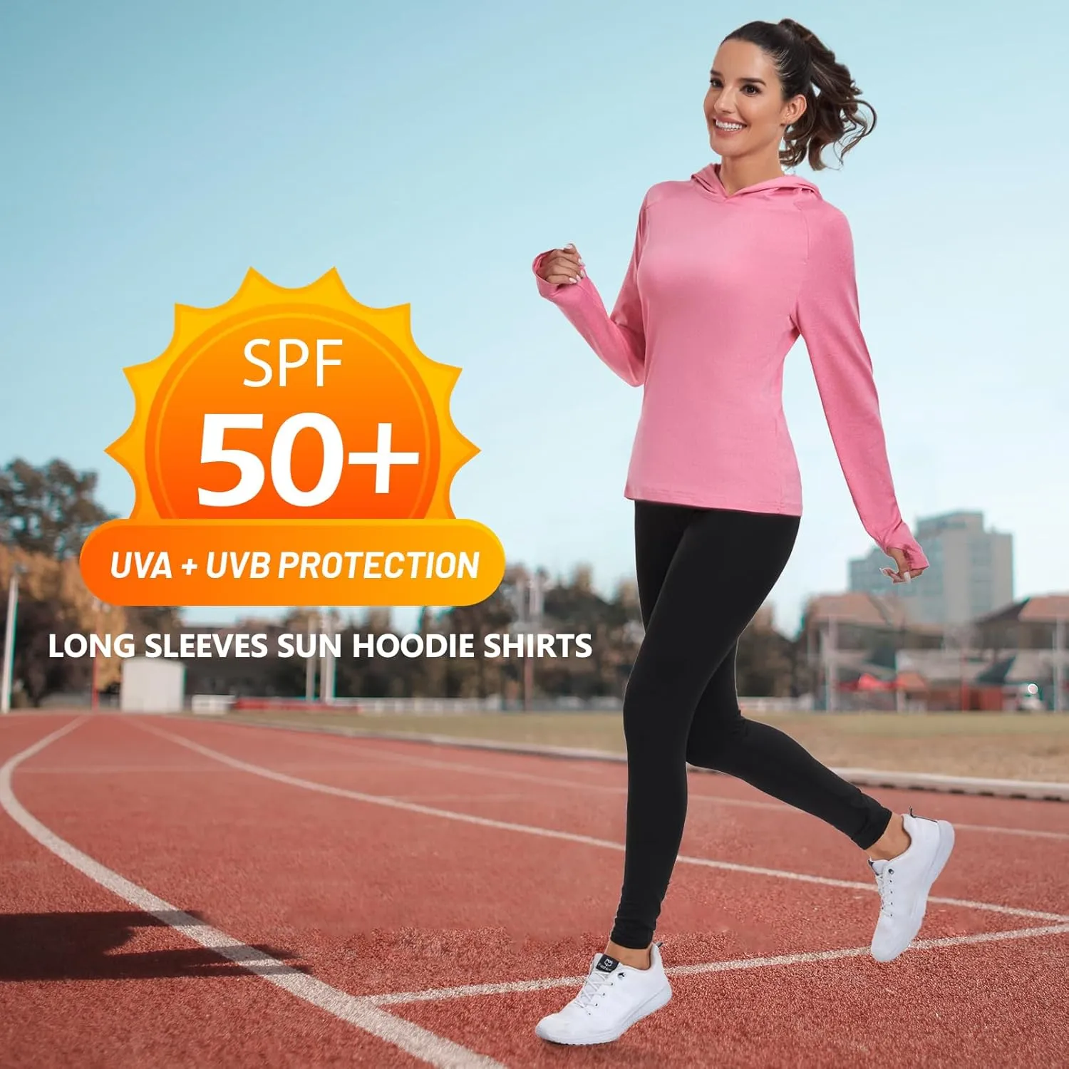 HISKYWIN Womens Long Sleeve Hoodie Shirts UPF 50  Sun Protection Lightweight Running Pullover Athletic Tops with Thumb Hole