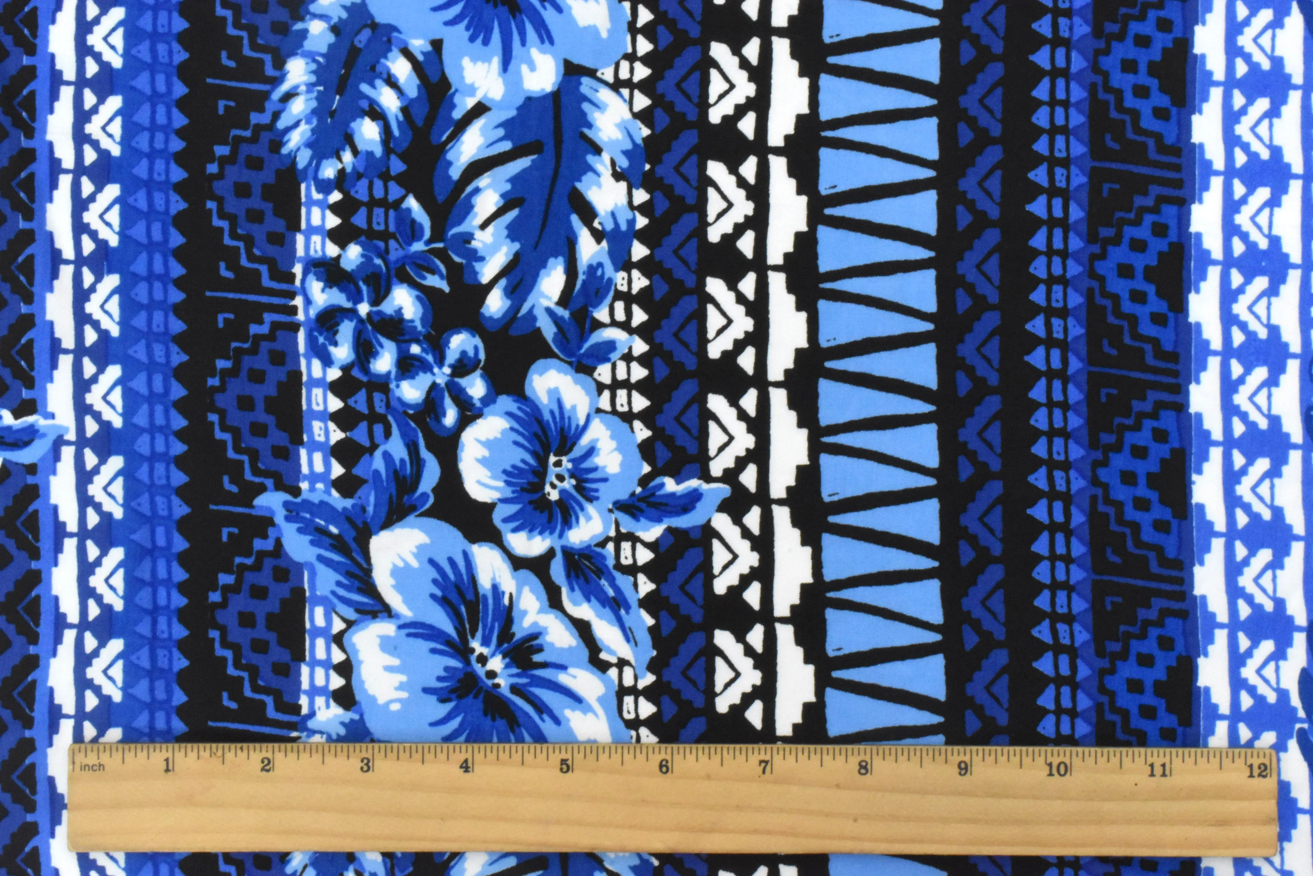 Holiday Blue-Multi Floral Aztec Striped Printed Rayon Challis Fabric