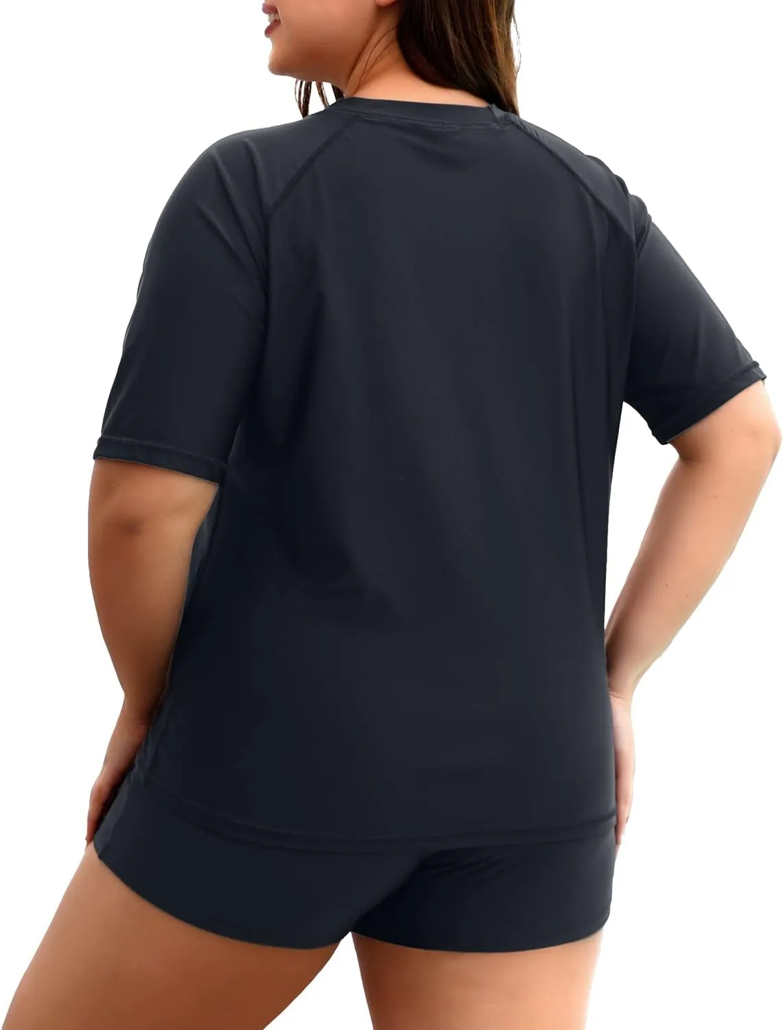 Holipick Two Piece Women Plus Size Rash Guard Short Sleeve Swim Shirts and Shorts UPF 50  Rashguard Swimsuit
