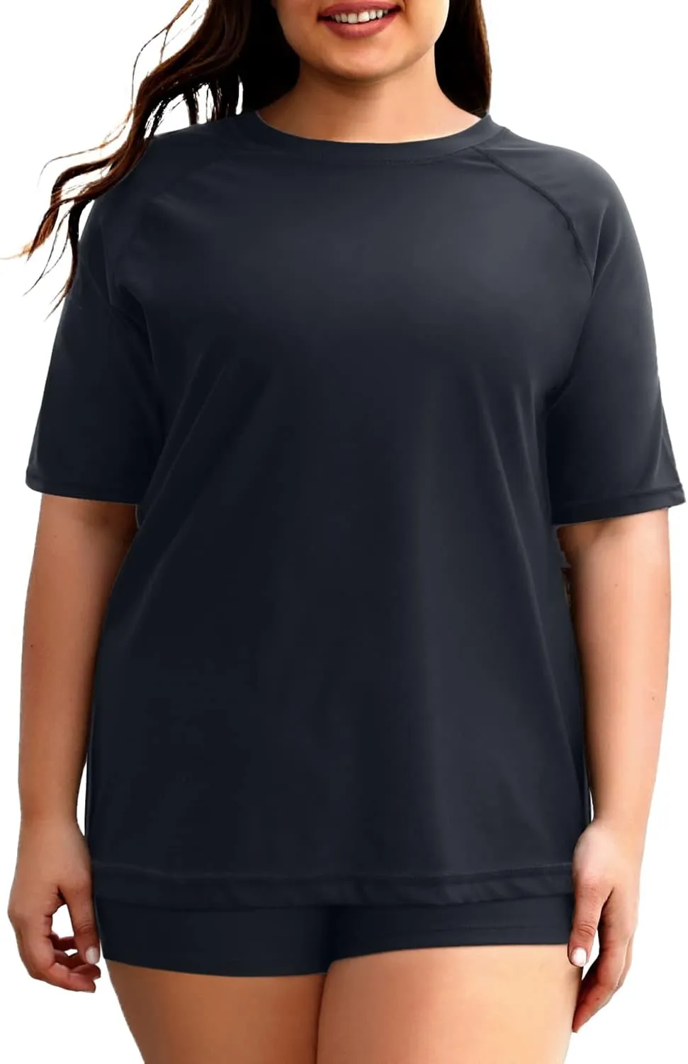 Holipick Two Piece Women Plus Size Rash Guard Short Sleeve Swim Shirts and Shorts UPF 50  Rashguard Swimsuit
